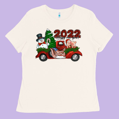 Happy New Year 2022 Christmas Truck With American Flag Ladies Tee Designed By Jasminsmagicworld