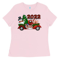 Bubblegum Pink happy new year 2022 christmas truck with american flag Ladies Tee - Jasminsmagicworld