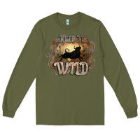 Army Green Keep it wild western bull Long Sleeve Tee - HowdyJamesFarm
