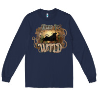Navy Keep it wild western bull Long Sleeve Tee - HowdyJamesFarm