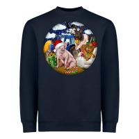 Navy Farm And Pig Heavyweight Sweatshirt - FaDigitalArtStudio