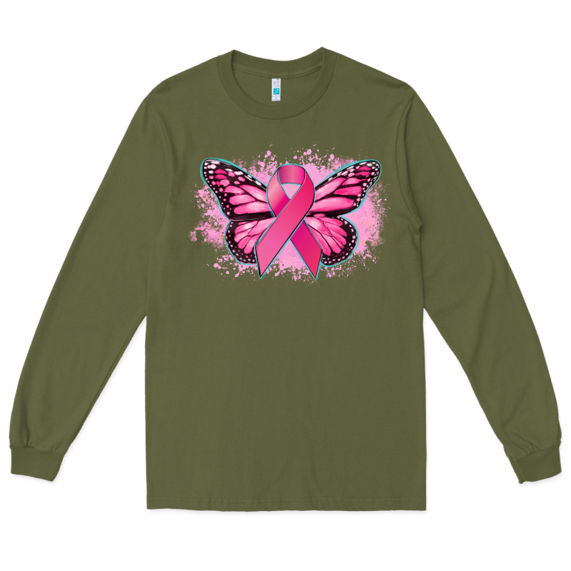 Cancer Ribbon Butterfly Cancer Awareness Long Sleeve Tee by HowdyJamesFarm | Teevron