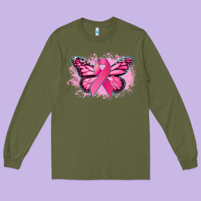 Cancer Ribbon Butterfly Cancer Awareness Long Sleeve Tee Designed By Howdyjamesfarm