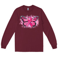 Burgundy Cancer ribbon butterfly Cancer Awareness Long Sleeve Tee - HowdyJamesFarm