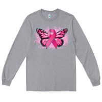 Heather Grey Cancer ribbon butterfly Cancer Awareness Long Sleeve Tee - HowdyJamesFarm