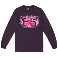 Plum Cancer ribbon butterfly Cancer Awareness Long Sleeve Tee - HowdyJamesFarm