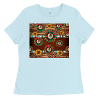 Baby Blue seamless mexican sunflower tumbler design Ladies Tee - Jasminsmagicworld