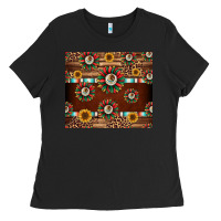 Black seamless mexican sunflower tumbler design Ladies Tee - Jasminsmagicworld