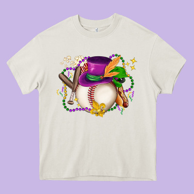 Mardi Gras Baseball Heavy Core Tee Designed By Lillyallendesigns