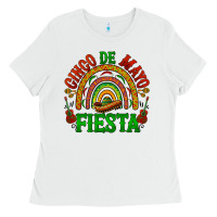 White cinco de mayo fiesta rainbow Ladies Tee - BarkalooDesign