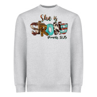 Heather Grey She Is Strong Proverbs 31 25 Heavyweight Sweatshirt - FaDigitalArtStudio