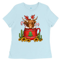 Baby Blue hot coco christmas highland cow Ladies Tee - Jasminsmagicworld