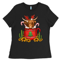 Black hot coco christmas highland cow Ladies Tee - Jasminsmagicworld