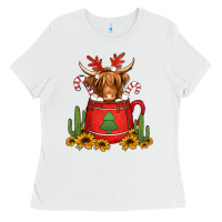 White hot coco christmas highland cow Ladies Tee - Jasminsmagicworld