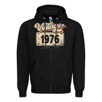 Black 46 Year Old Vintage 1976 Men Women 46th Birthday Decor Zipper Hoodie - minhPixels