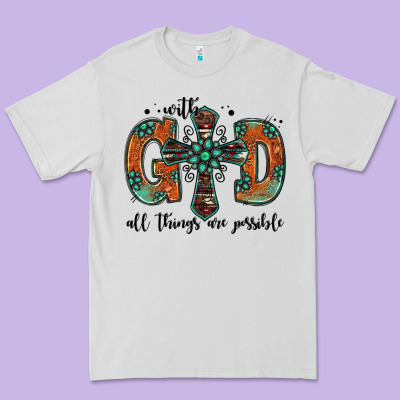With God All Things Are Possible Gemstone Cross Premium Tee Designed By Jasminsmagicworld