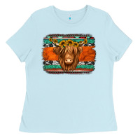 Baby Blue highland cow western background Ladies Tee - Jasminsmagicworld