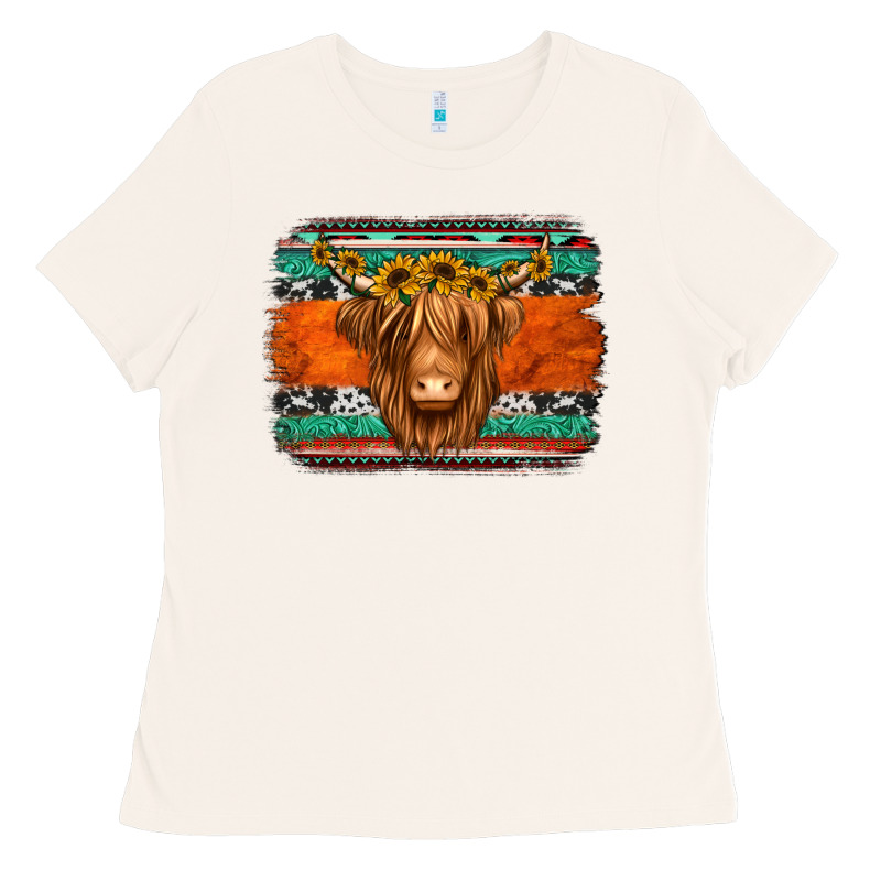 Highland Cow Western Background Ladies Tee by Jasminsmagicworld | Teevron