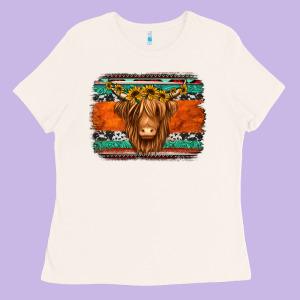 Highland Cow Western Background Ladies Tee Designed By Jasminsmagicworld