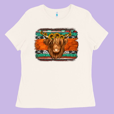 Highland Cow Western Background Ladies Tee Designed By Jasminsmagicworld
