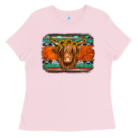 Bubblegum Pink highland cow western background Ladies Tee - Jasminsmagicworld