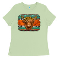Matcha highland cow western background Ladies Tee - Jasminsmagicworld