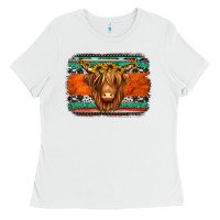 White highland cow western background Ladies Tee - Jasminsmagicworld