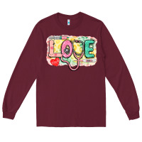 Burgundy love nursing leopard background Long Sleeve Tee - CowGirlArtShop
