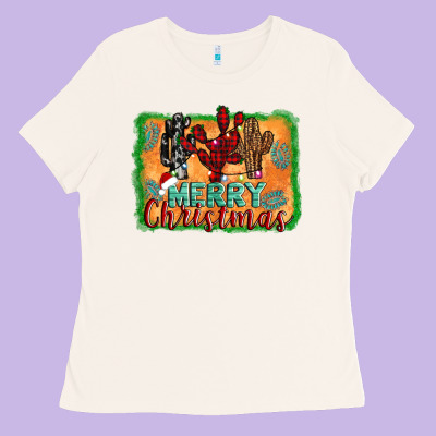 Merry Christmas Cactus Ladies Tee Designed By Jasminsmagicworld