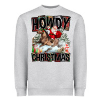 Heather Grey Howdy Christmas Rodeo Santa Heavyweight Sweatshirt - FaDigitalArtStudio