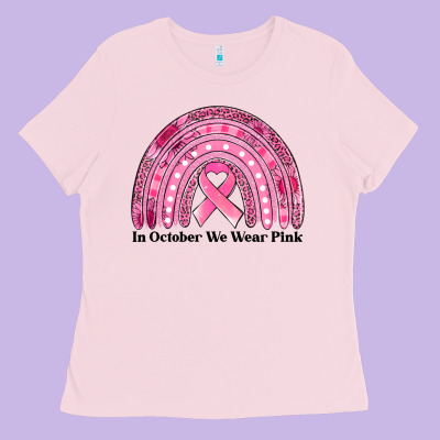 In October We Wear Pink Breast Cancer Awareness Rainbow Ladies Tee Designed By Jasminsmagicworld