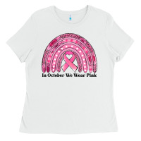 White in october we wear pink breast cancer awareness rainbow Ladies Tee - Jasminsmagicworld