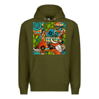 Army Green western cactus aztec seamless pattern Premium Hoodie - BundleAndBundleShop