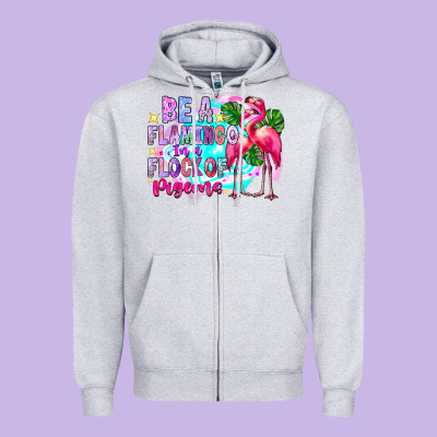Bea Flamingo In A Flock Of Pigeons Zipper Hoodie Designed By Cowhidedigitalart