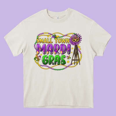 Small Town Mardi Gras Heavy Core Tee Designed By Lillyallendesigns