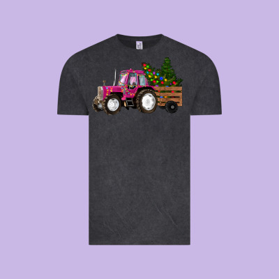 Pink Christmas Farm Tractor Vintage Tee Designed By Ranaportraitstore