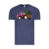 Vintage Denim Pink Christmas Farm Tractor Vintage Tee - RanaPortraitStore