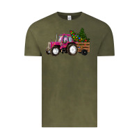 Vintage Olive Pink Christmas Farm Tractor Vintage Tee - RanaPortraitStore