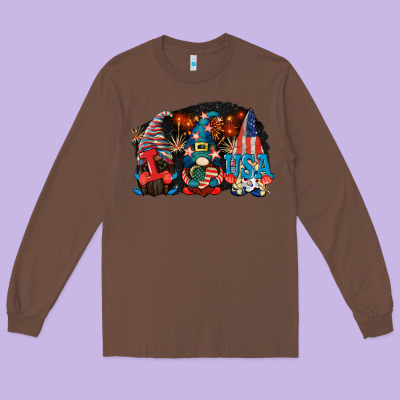 I Love Usa Gnomes 4th Of July Long Sleeve Tee Designed By Cowgirlartshop