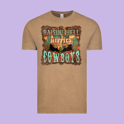 Raising Hell With The Hippies And The Cowboys Vintage Tee Designed By Howdyjamesfarm