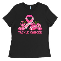 Black tackle cancer pumpkins football and ribbon breast cancer awareness Ladies Tee - Jasminsmagicworld