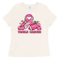 Bone tackle cancer pumpkins football and ribbon breast cancer awareness Ladies Tee - Jasminsmagicworld