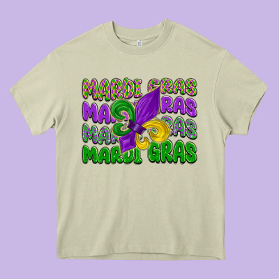 Mardi Gras With Fleur De Lis Heavy Core Tee Designed By Lillyallendesigns
