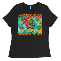 Black summer pineapple Ladies Tee - BarkalooDesign