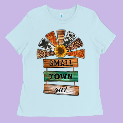 Small Town Girl Western Windmill Wooden Boards Ladies Tee Designed By Jasminsmagicworld