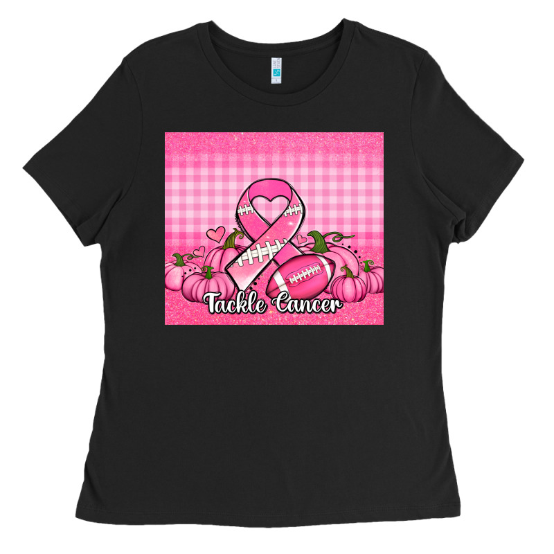 Tackle Cancer Pumpkins Football And Ribbon Ladies Tee by Jasminsmagicworld | Teevron