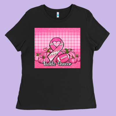 Tackle Cancer Pumpkins Football And Ribbon Ladies Tee Designed By Jasminsmagicworld
