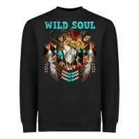 Black Wild Soul Bull Skull Heavyweight Sweatshirt - FaDigitalArtStudio