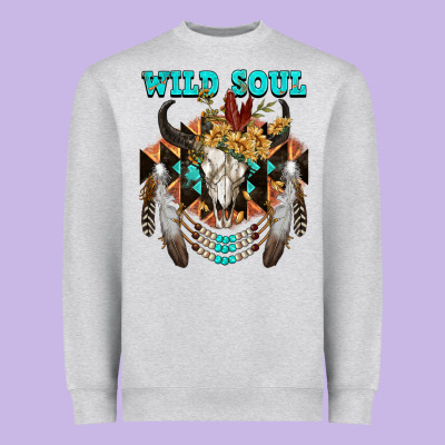 Wild Soul Bull Skull Heavyweight Sweatshirt Designed By Fadigitalartstudio