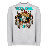 Heather Grey Wild Soul Bull Skull Heavyweight Sweatshirt - FaDigitalArtStudio